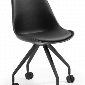 Kontorstol Kave Home Ralf polstret arbejdsstol med hjul sort stålramme H82ÃB48ÃL56 cm